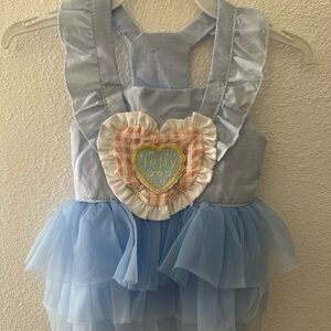 Blue Dog Dress with Heart Patch